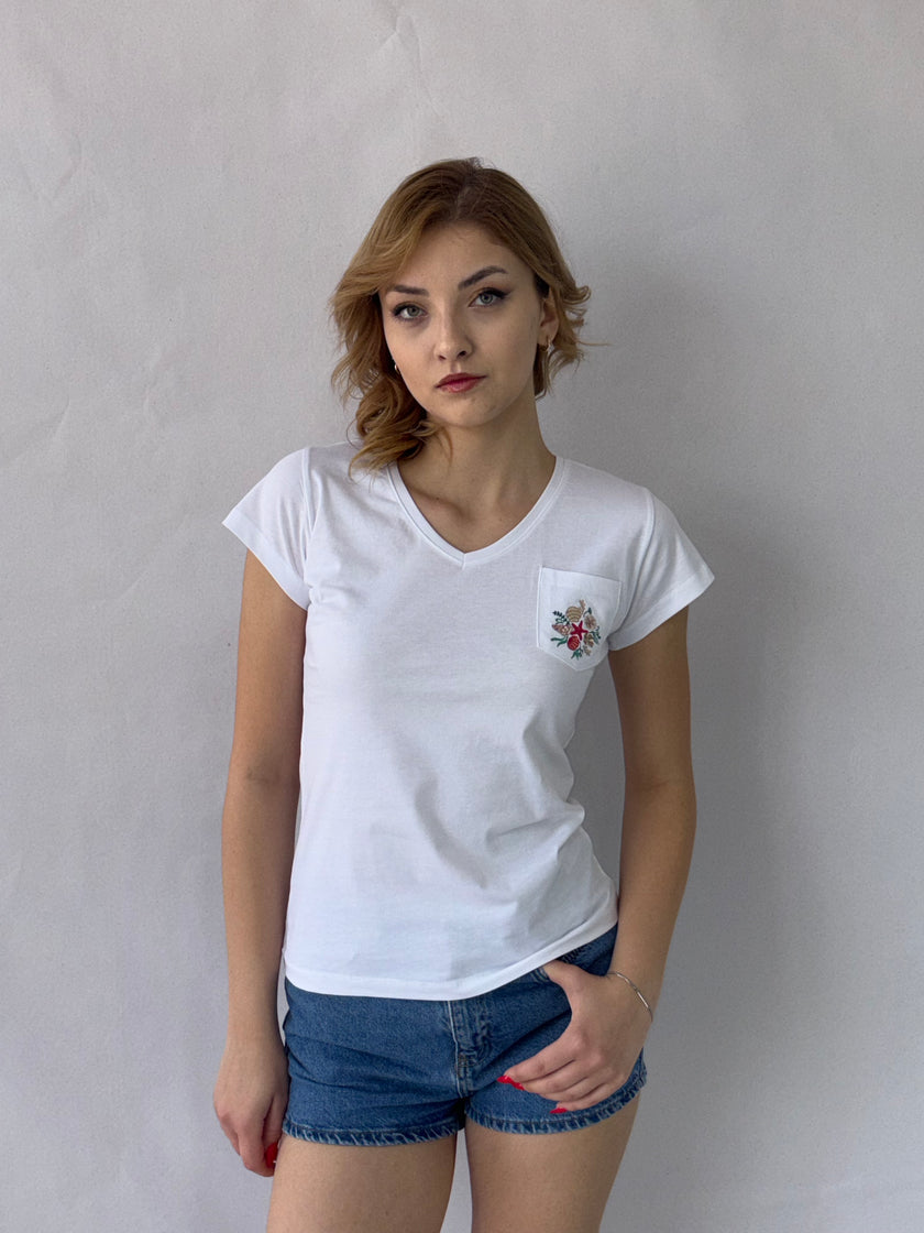 Deniz Kabuğu Nakış Tişört Beyaz