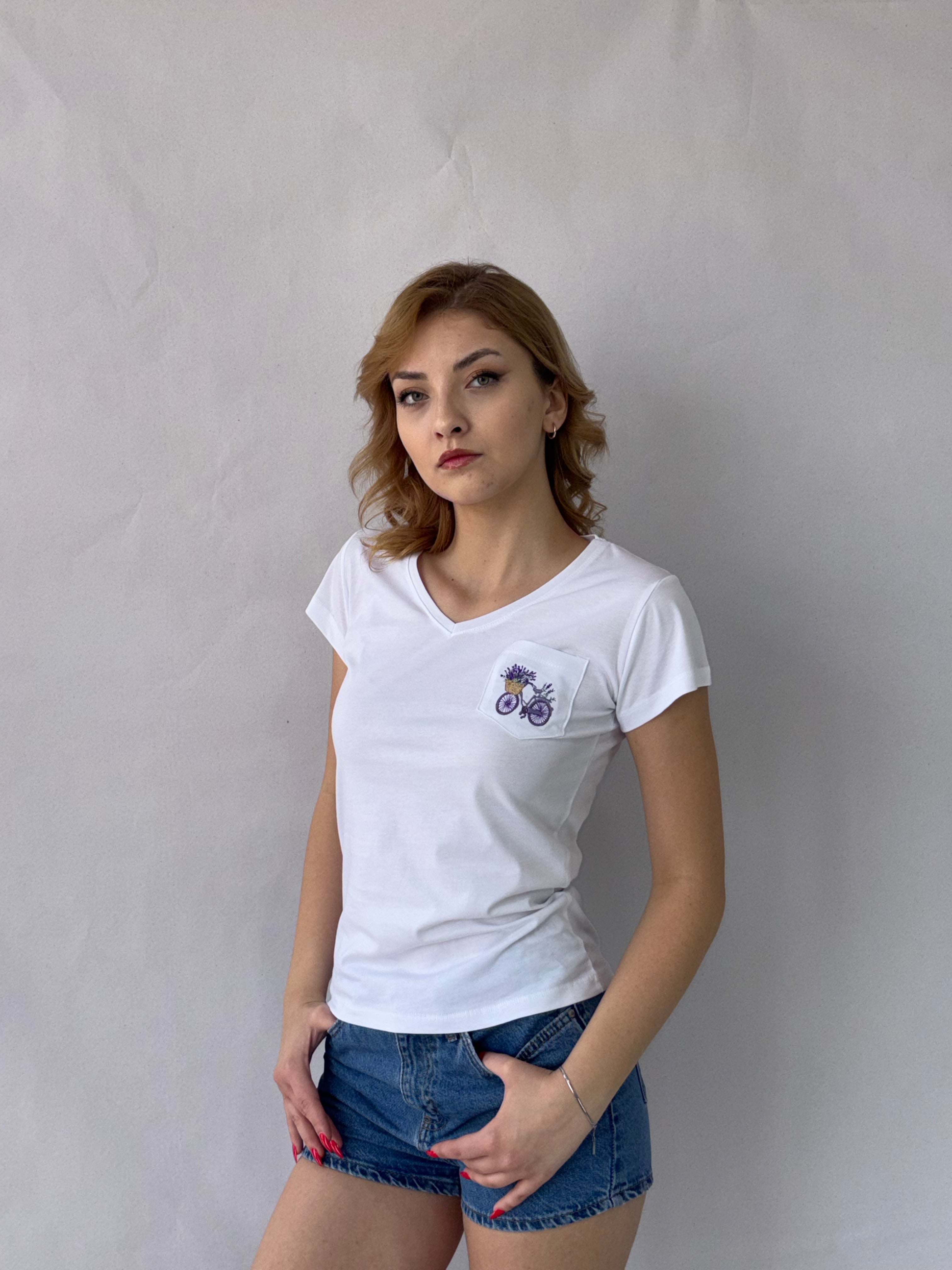 Bisiklet Nakış Tişört Beyaz