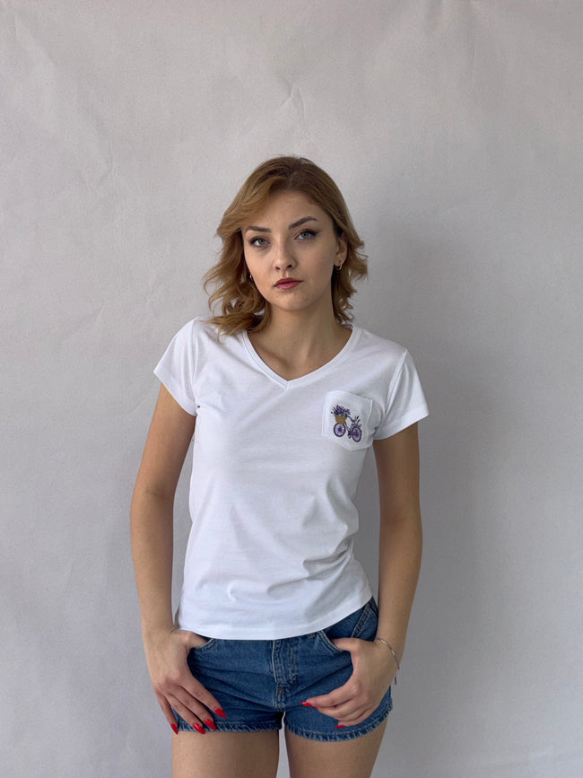 Bisiklet Nakış Tişört Beyaz